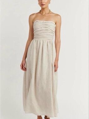 DISSH Strapless Ruched Bodice Maxi Dress in Natural Beige